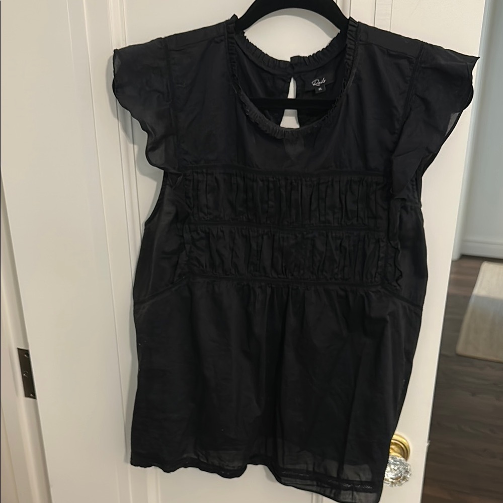 Rails Black Ruffled Smocked Blouse
